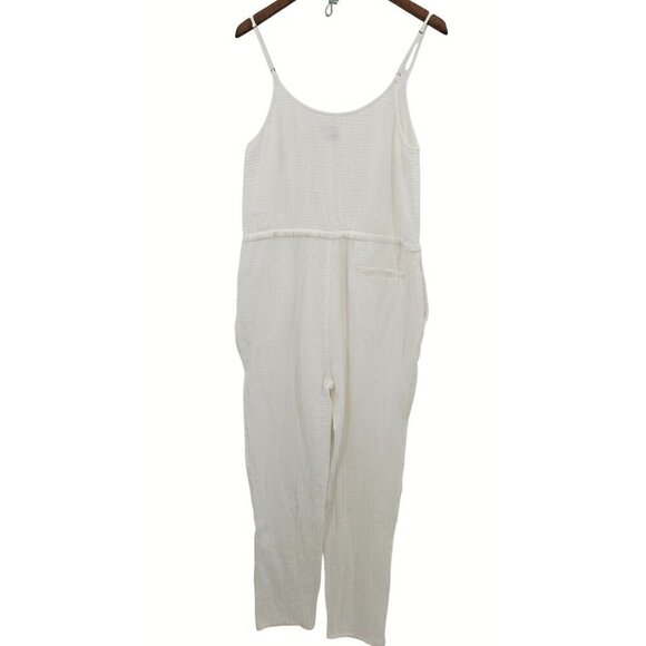 Faherty Leila Jumpsuit Sz Medium White All Organic Cotton Pockets Adj Straps NEW - Picture 6 of 16